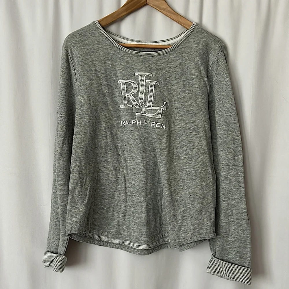 Lauren Ralph Lauren Comfy Gray Long Sleeve Sweatshirt Top **Size L** 🌺🌺 - Picture 1 of 4